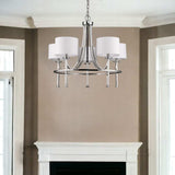 Silver Candle Style Five Light Metal and Crystals Dimmable Chandelier With White Shades - Homeroots - Flyclothing LLC