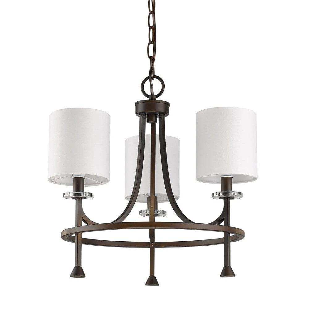 Bronze Candle Style Three Light Metal Dimmable Chandelier With White Shades - Homeroots - Flyclothing LLC