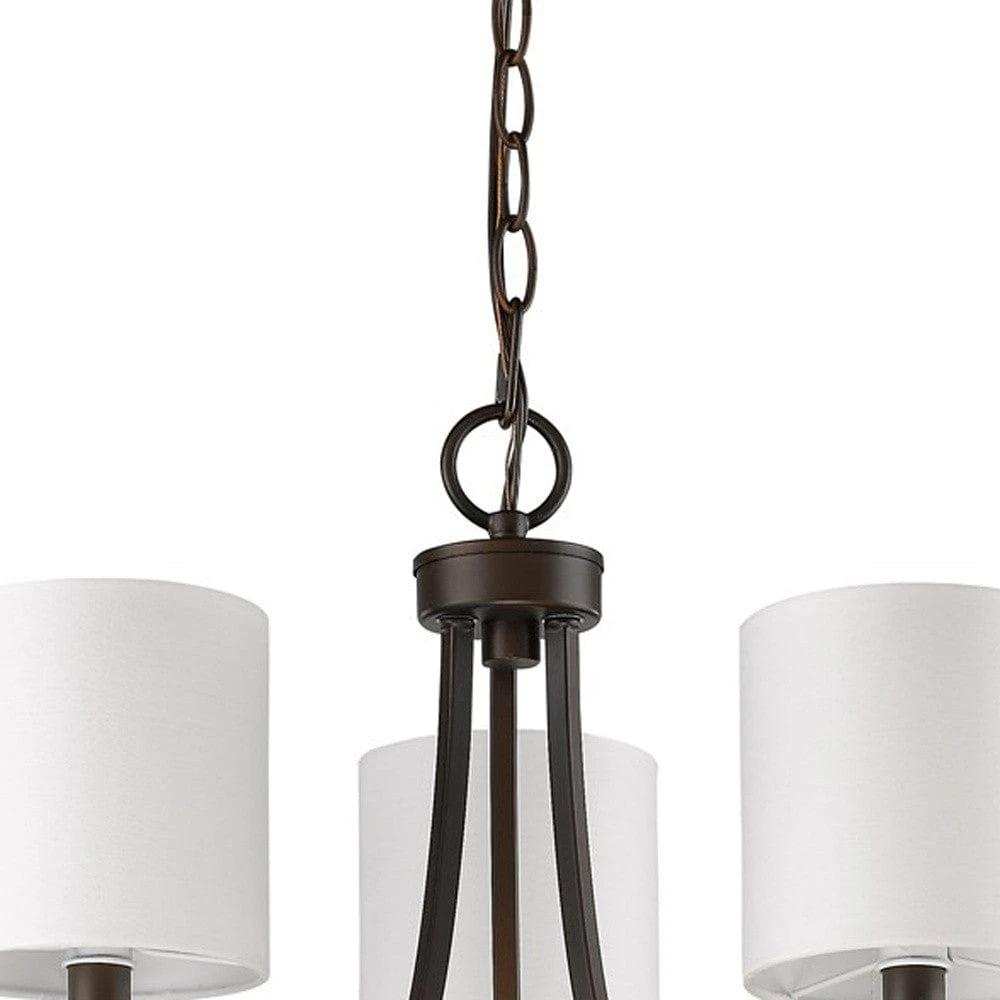 Bronze Candle Style Three Light Metal Dimmable Chandelier With White Shades - Homeroots - Flyclothing LLC