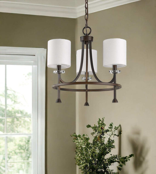 Bronze Candle Style Three Light Metal Dimmable Chandelier With White Shades - Homeroots - Flyclothing LLC