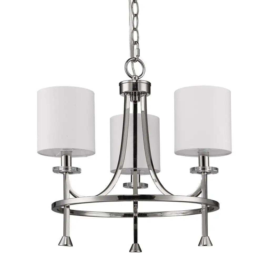 Silver Candle Style Three Light Metal Dimmable Chandelier With White Shades - Homeroots - Flyclothing LLC