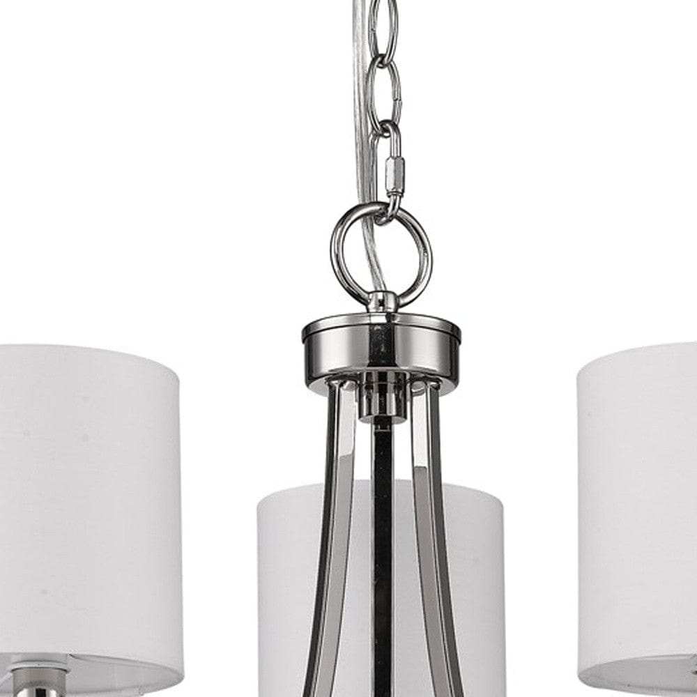 Silver Candle Style Three Light Metal Dimmable Chandelier With White Shades - Homeroots - Flyclothing LLC