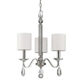 Silver Candle Style Three Light Metal and Crystals Dimmable Chandelier With White Shades - Homeroots - Flyclothing LLC