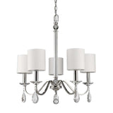 Silver Candle Style Five Light Metal and Crystals Dimmable Chandelier With White Shades - Homeroots - Flyclothing LLC