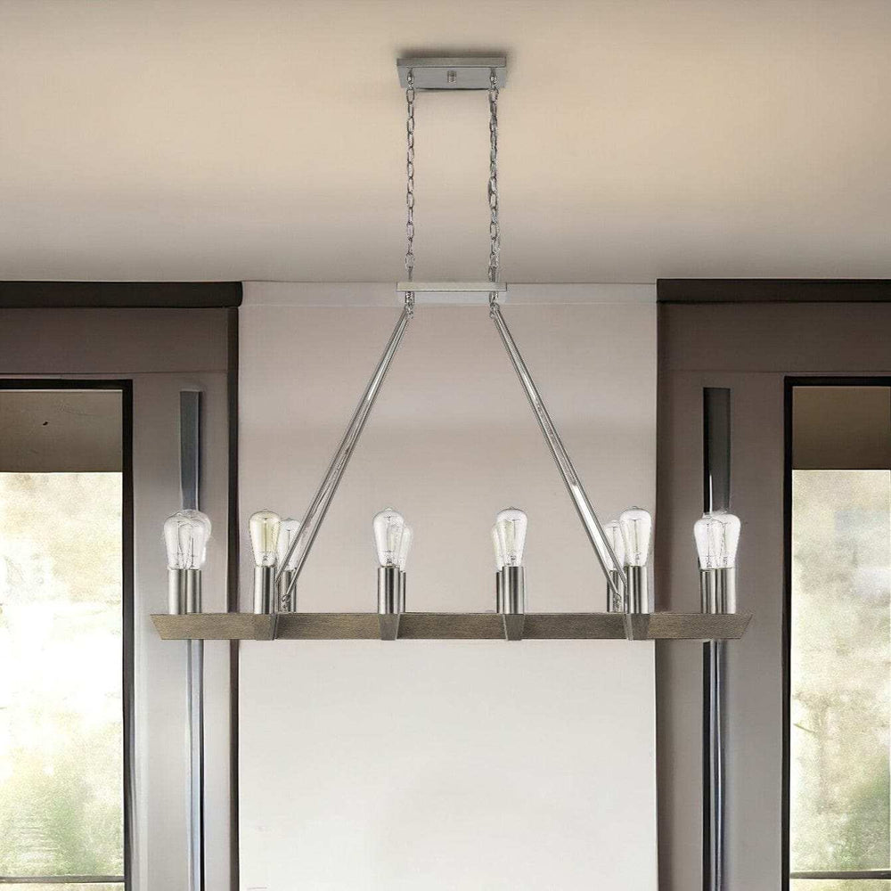 Silver Kitchen Island Twelve Light Metal Dimmable Chandelier - Homeroots - Flyclothing LLC