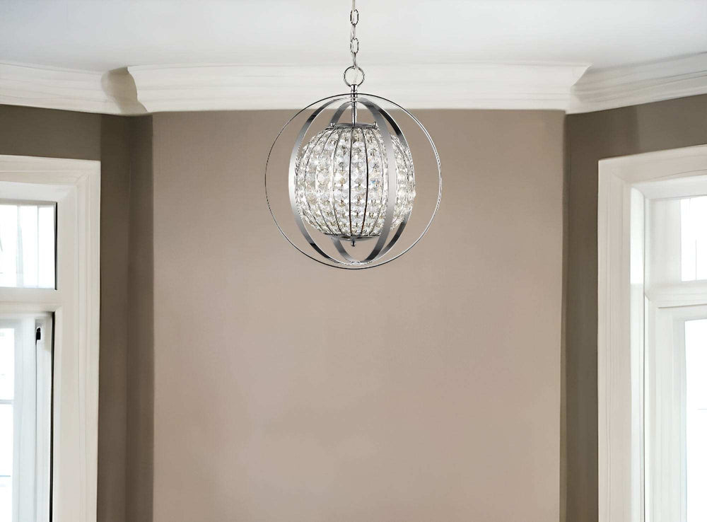 Olivia 1-Light Polished Nickel Crystal Globe Pendant - Homeroots - Flyclothing LLC