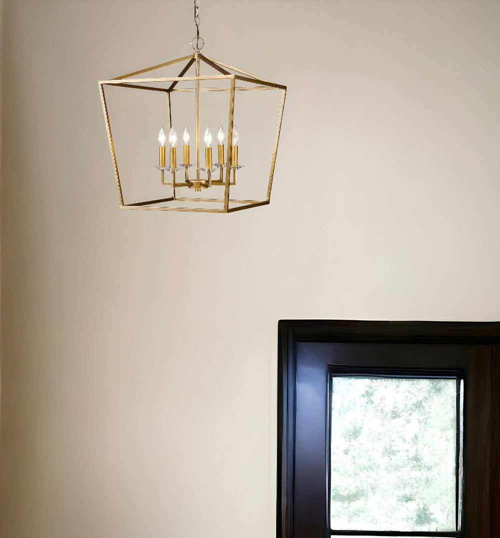 Kennedy 6-Light Antique Gold Foyer Pendant With Crystal Bobeches - Homeroots - Flyclothing LLC