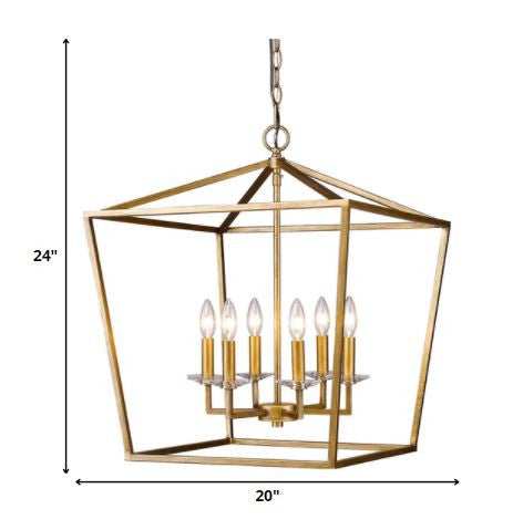 Kennedy 6-Light Antique Gold Foyer Pendant With Crystal Bobeches - Homeroots - Flyclothing LLC