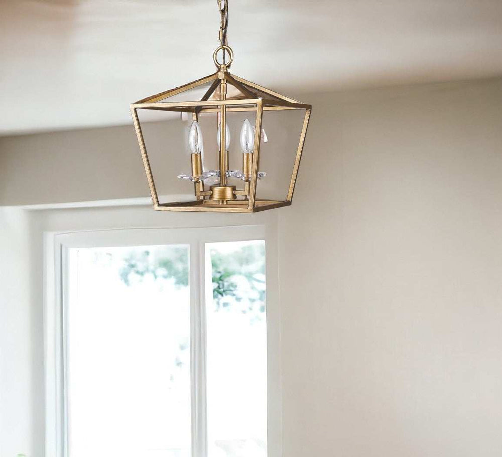 Kennedy 3-Light Antique Gold Pendant With Crystal Bobeches - Homeroots - Flyclothing LLC