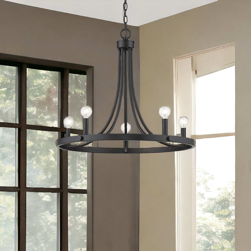 Black Candle Style Five Light Metal Dimmable Chandelier - Homeroots - Flyclothing LLC