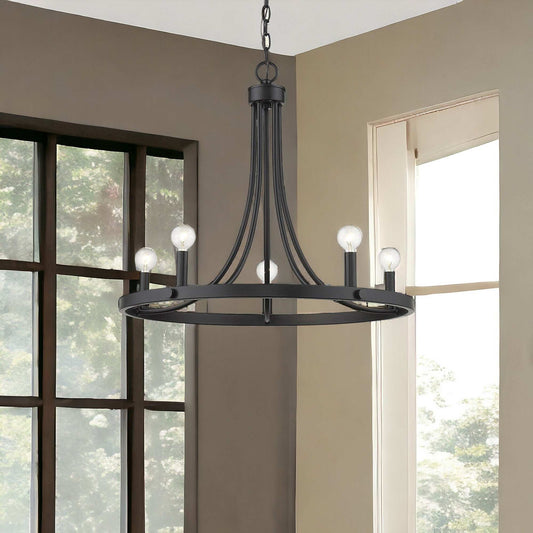 Black Candle Style Five Light Metal Dimmable Chandelier - Homeroots - Flyclothing LLC