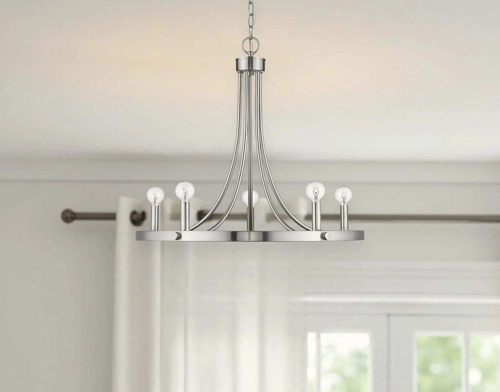 Silver Candle Style Five Light Metal Dimmable Chandelier - Homeroots - Flyclothing LLC