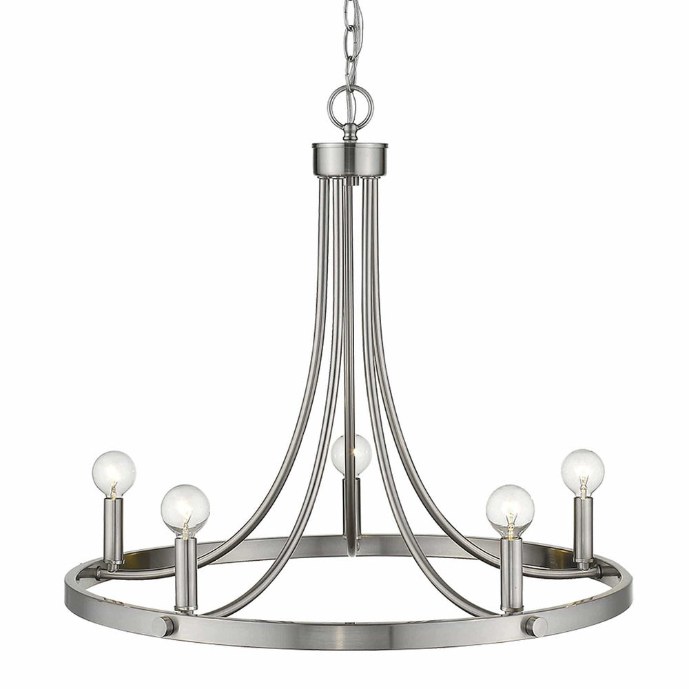 Silver Candle Style Five Light Metal Dimmable Chandelier - Homeroots - Flyclothing LLC