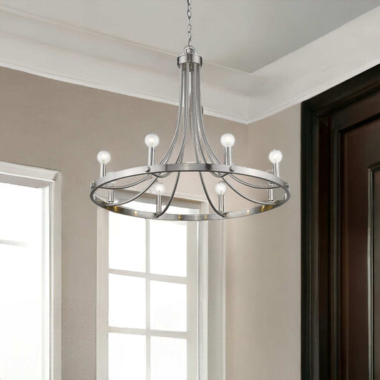 Silver Candle Style Eight Light Metal Dimmable Chandelier - Homeroots - Flyclothing LLC