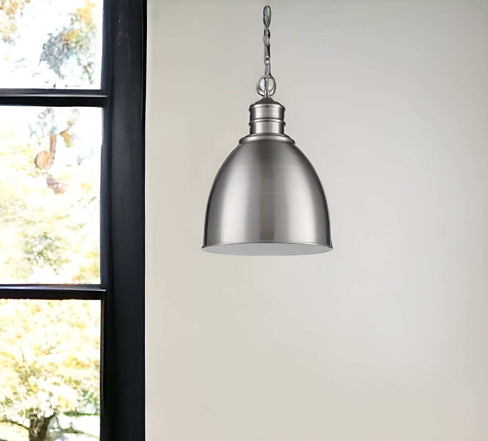 Colby 1-Light Satin Nickel Pendant With Gloss White Interior Shade - Homeroots - Flyclothing LLC