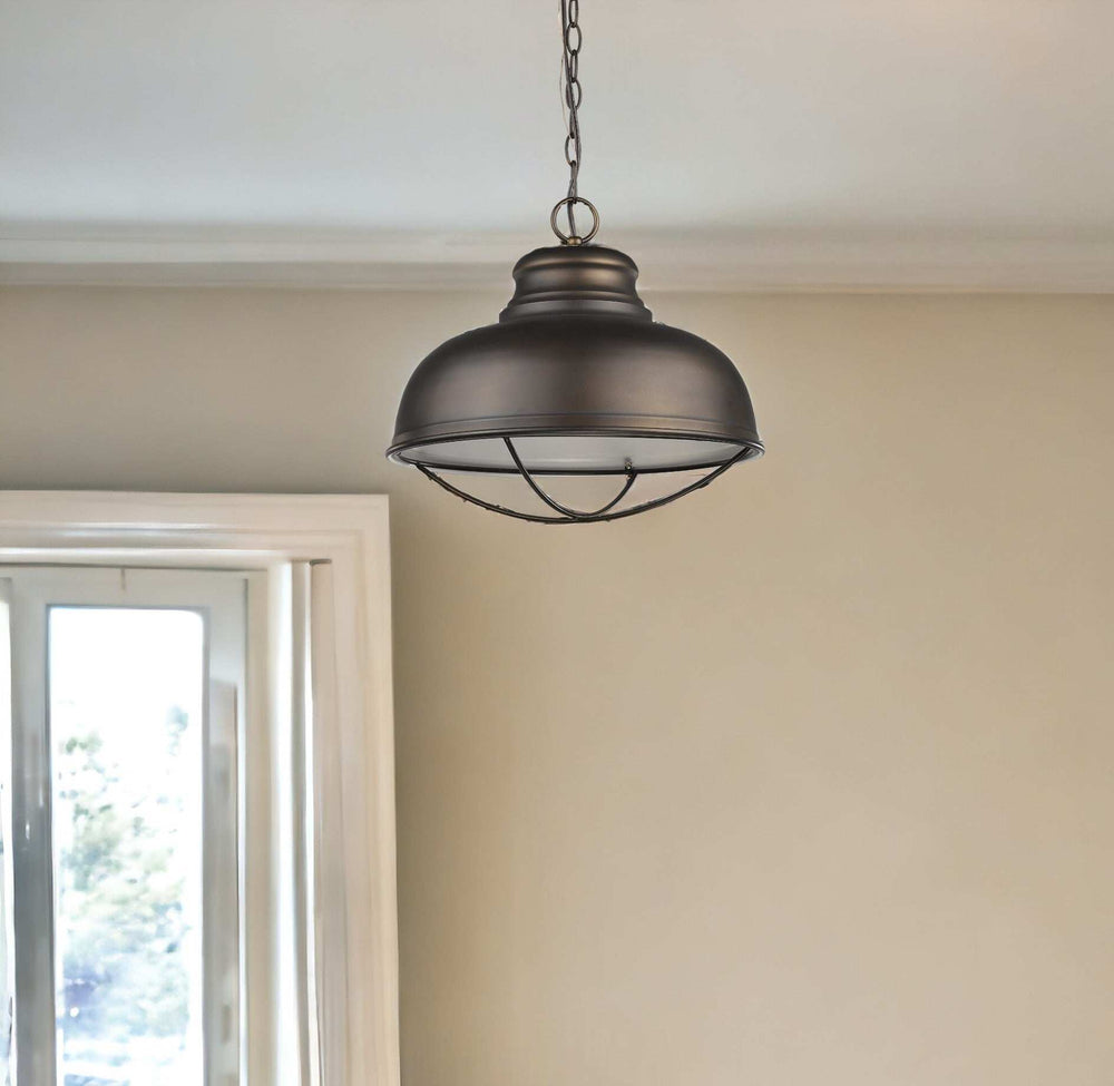 Ansen 1-Light Oil-Rubbed Bronze Pendant With Gloss White Interior Shade - Homeroots - Flyclothing LLC
