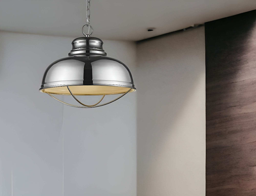 Ansen 1-Light Polished Nickel Pendant With Gloss White Interior Shade - Homeroots - Flyclothing LLC