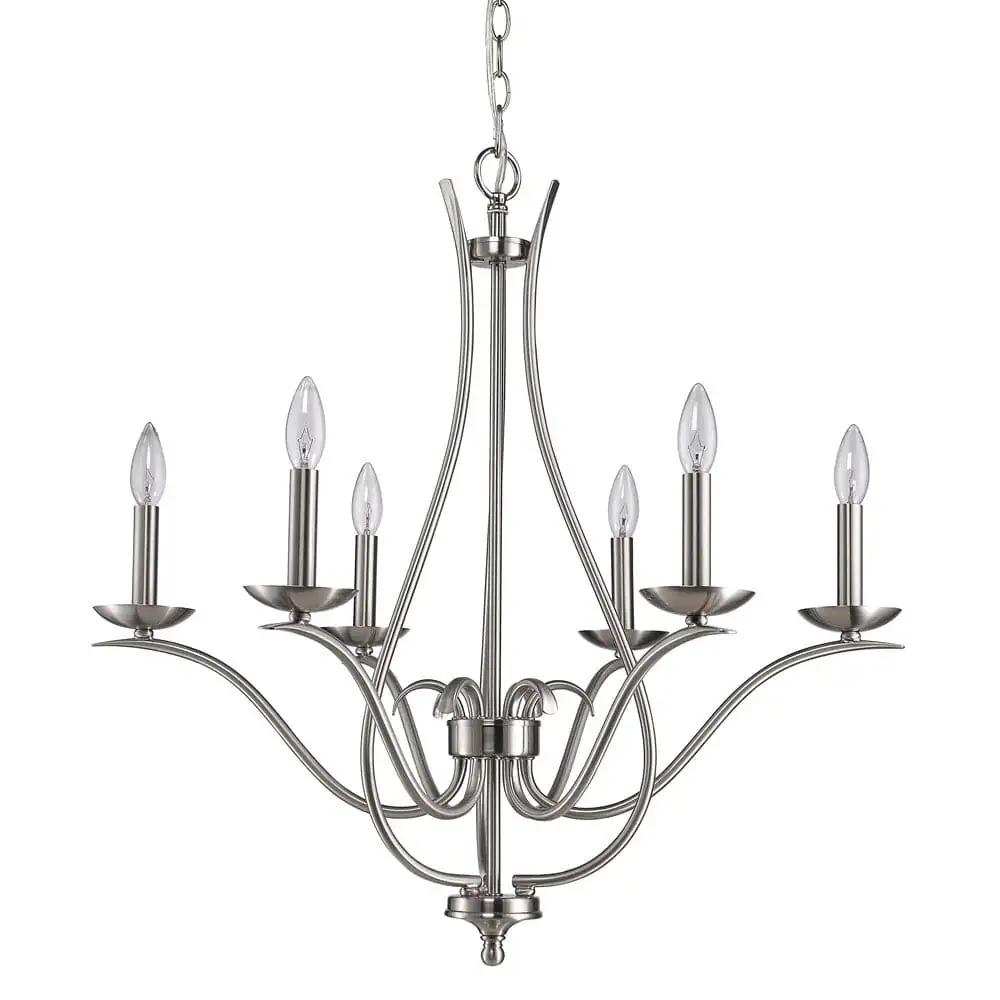 Nickel Candle Style Six Light Metal Dimmable Chandelier - Homeroots - Flyclothing LLC