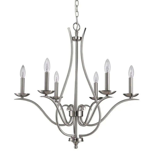 Nickel Candle Style Six Light Metal Dimmable Chandelier - Homeroots - Flyclothing LLC