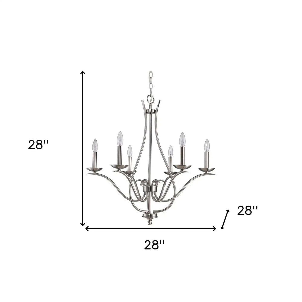 Nickel Candle Style Six Light Metal Dimmable Chandelier - Homeroots - Flyclothing LLC