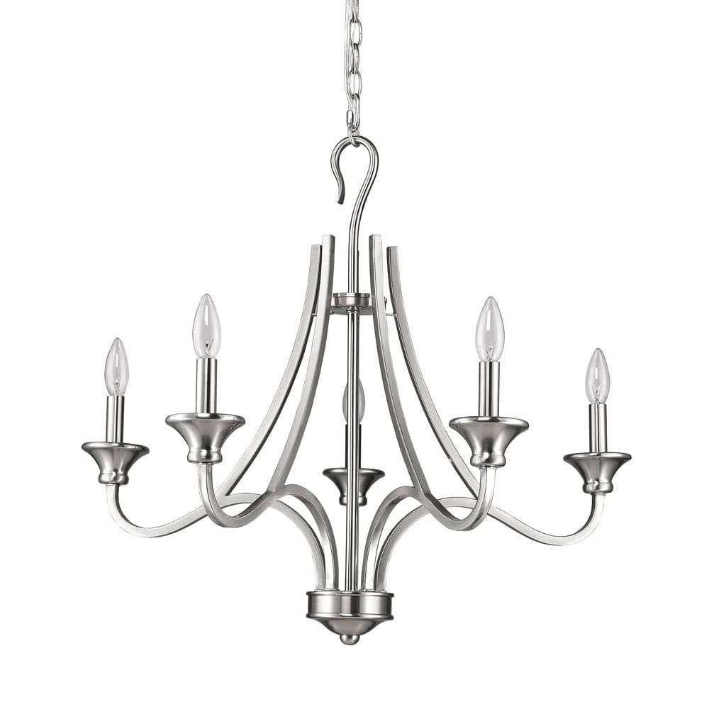 Silver Candle Style Five Light Metal Dimmable Chandelier - Homeroots - Flyclothing LLC