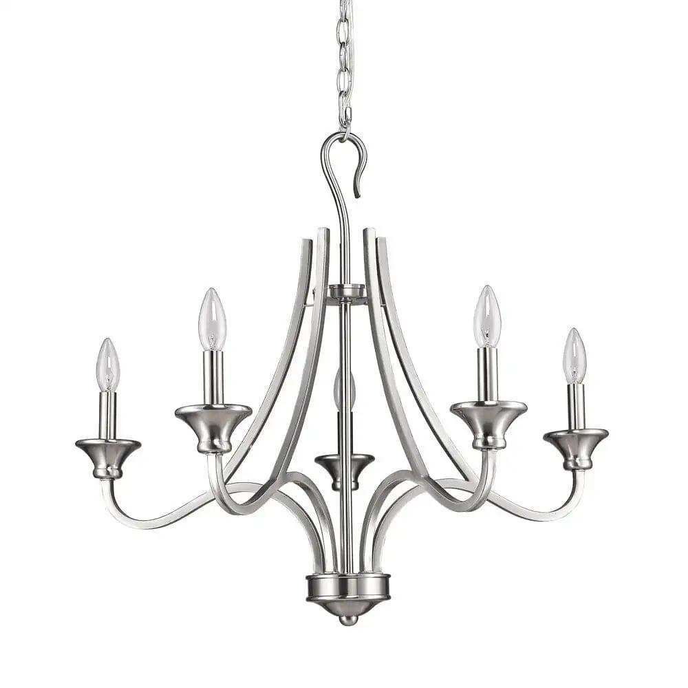 Silver Candle Style Five Light Metal Dimmable Chandelier - Homeroots - Flyclothing LLC