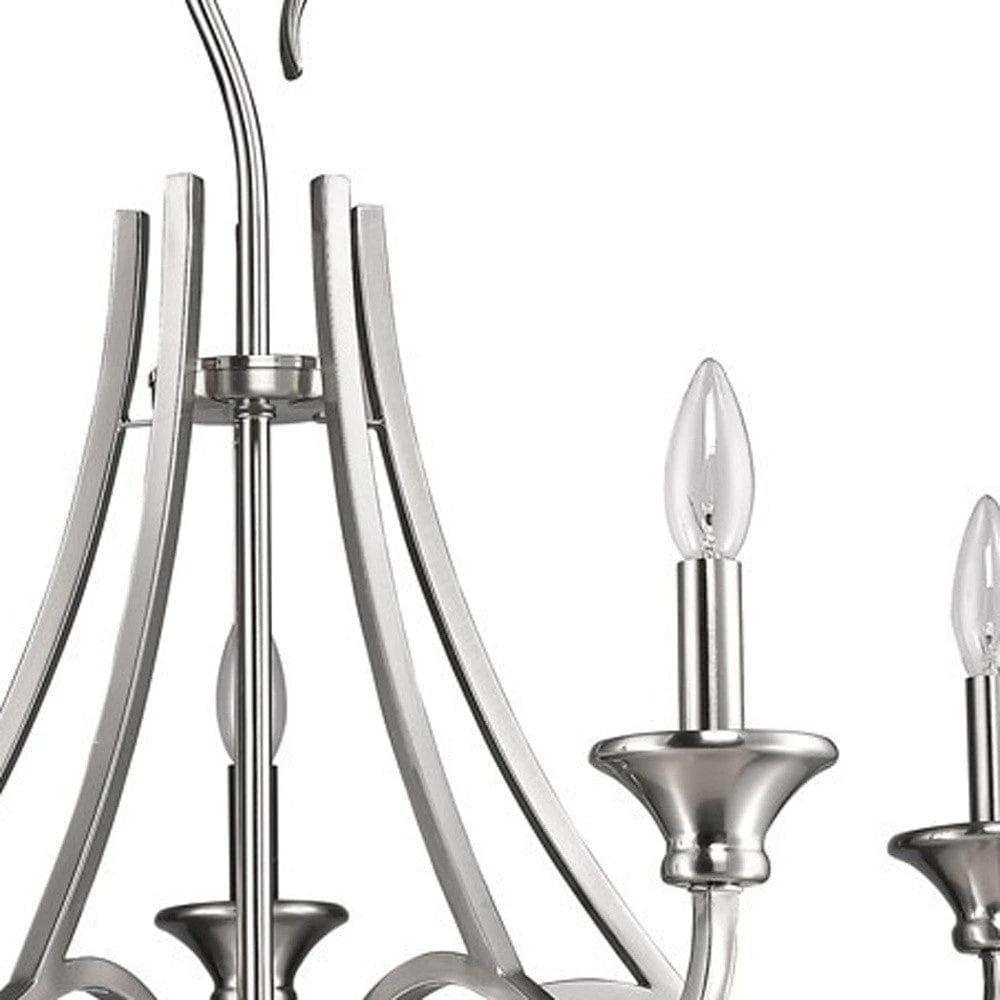 Silver Candle Style Five Light Metal Dimmable Chandelier - Homeroots - Flyclothing LLC