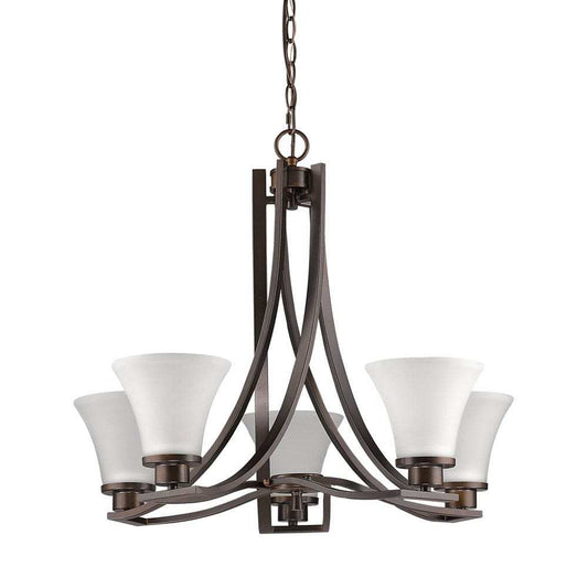 Bronze Candle Style Five Light Frosted Metal Dimmable Chandelier With White Shades - Homeroots - Flyclothing LLC