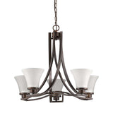 Bronze Candle Style Five Light Frosted Metal Dimmable Chandelier With White Shades - Homeroots - Flyclothing LLC