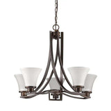 Bronze Candle Style Five Light Frosted Metal Dimmable Chandelier With White Shades - Homeroots - Flyclothing LLC