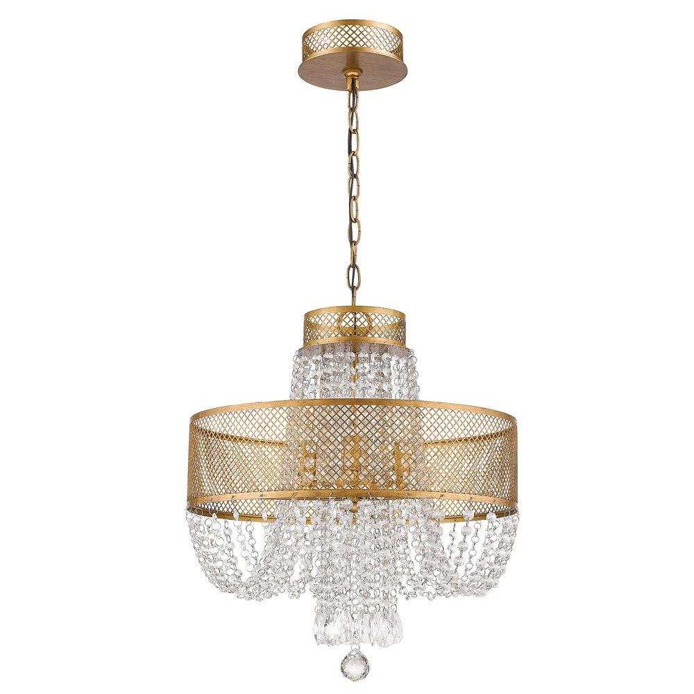 Gold Four Light Metal and Crystals Dimmable Chandelier With Shades - Homeroots - Flyclothing LLC