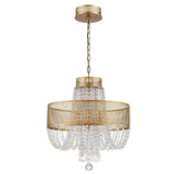 Gold Four Light Metal and Crystals Dimmable Chandelier With Shades - Homeroots - Flyclothing LLC