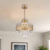 Gold Four Light Metal and Crystals Dimmable Chandelier With Shades - Homeroots - Flyclothing LLC