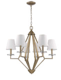 Gold Candle Style Six Light Metal and Crystals Dimmable Chandelier With White Shades - Homeroots - Flyclothing LLC