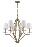 Gold Candle Style Six Light Metal and Crystals Dimmable Chandelier With White Shades - Homeroots - Flyclothing LLC