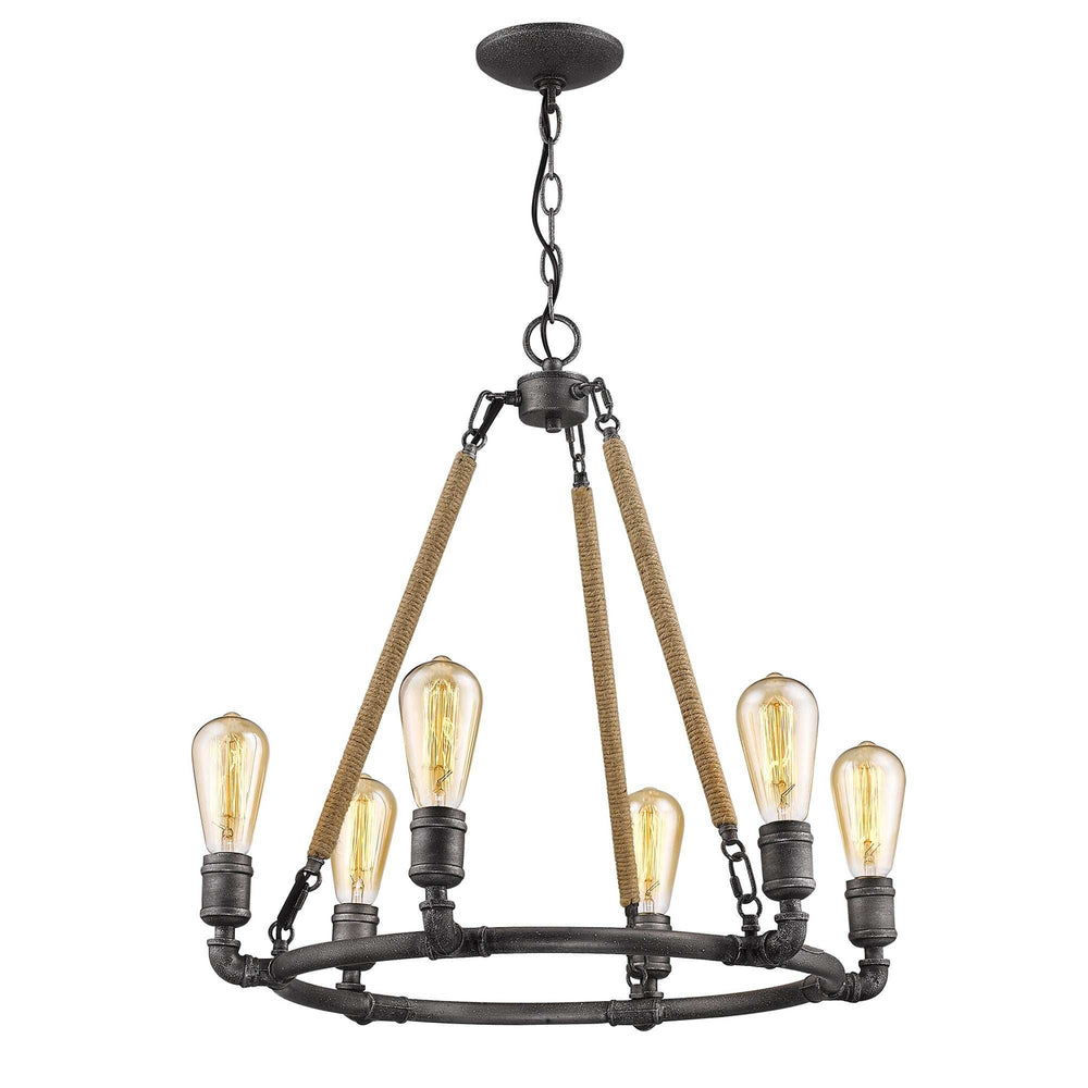 Brown and Black Candle Style Six Light Metal Dimmable Chandelier - Homeroots - Flyclothing LLC