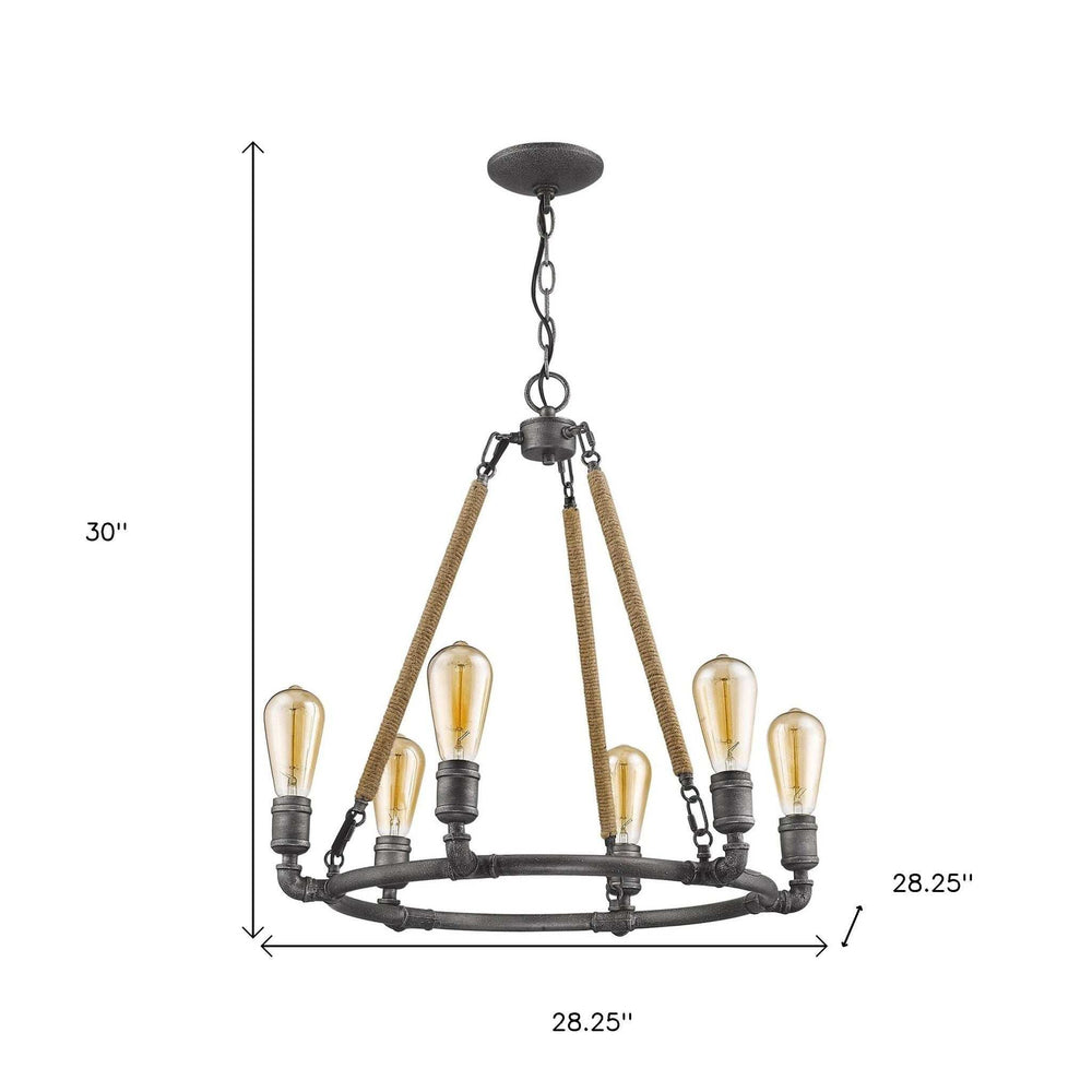 Brown and Black Candle Style Six Light Metal Dimmable Chandelier - Homeroots - Flyclothing LLC