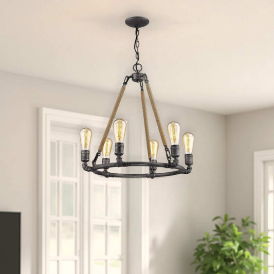 Brown and Black Candle Style Six Light Metal Dimmable Chandelier - Homeroots - Flyclothing LLC