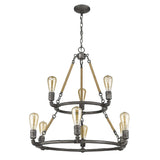 Brown and Black Nine Light Metal Dimmable Chandelier - Homeroots - Flyclothing LLC