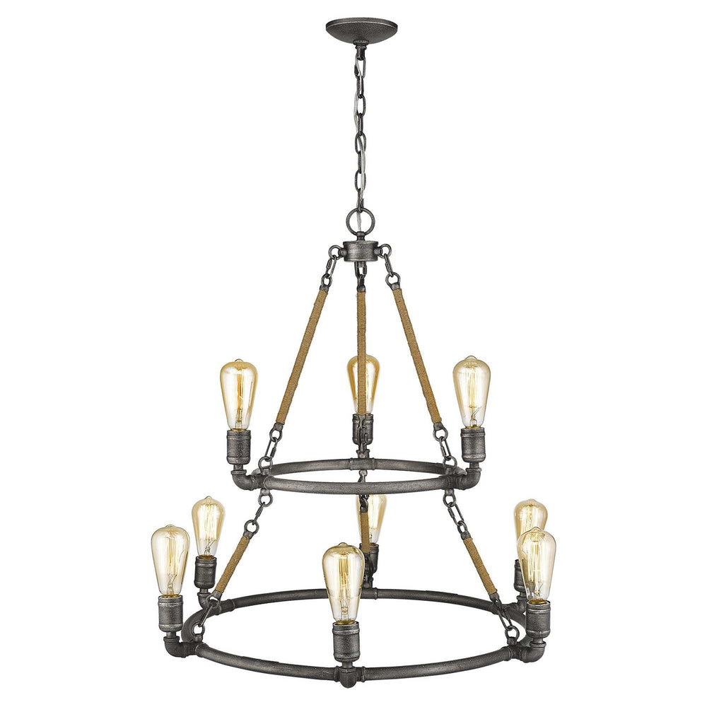 Brown and Black Nine Light Metal Dimmable Chandelier - Homeroots - Flyclothing LLC