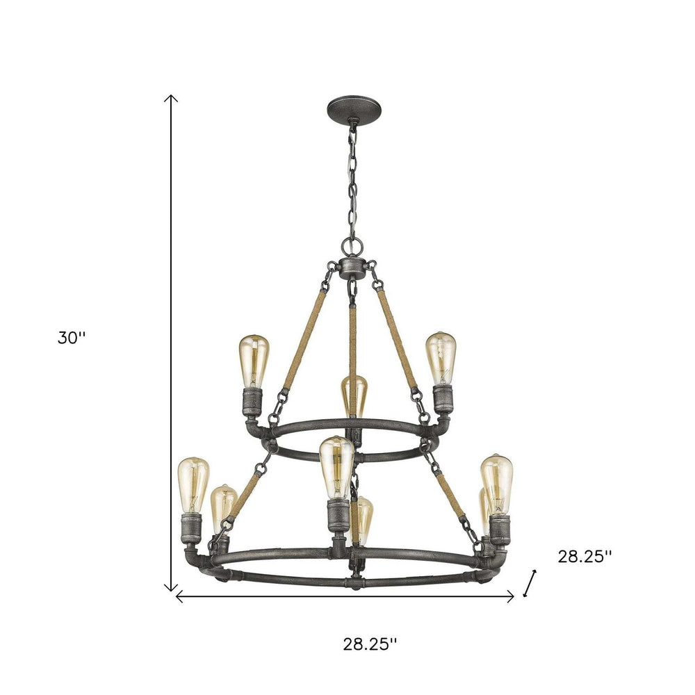 Brown and Black Nine Light Metal Dimmable Chandelier - Homeroots - Flyclothing LLC