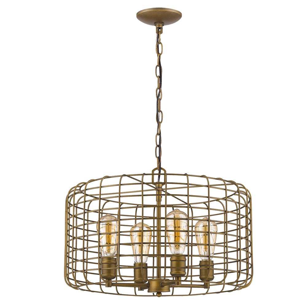 Lynden 4-Light Raw Brass Drum Pendant With Wire Cage Shade - Homeroots - Flyclothing LLC