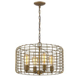 Lynden 4-Light Raw Brass Drum Pendant With Wire Cage Shade - Homeroots - Flyclothing LLC