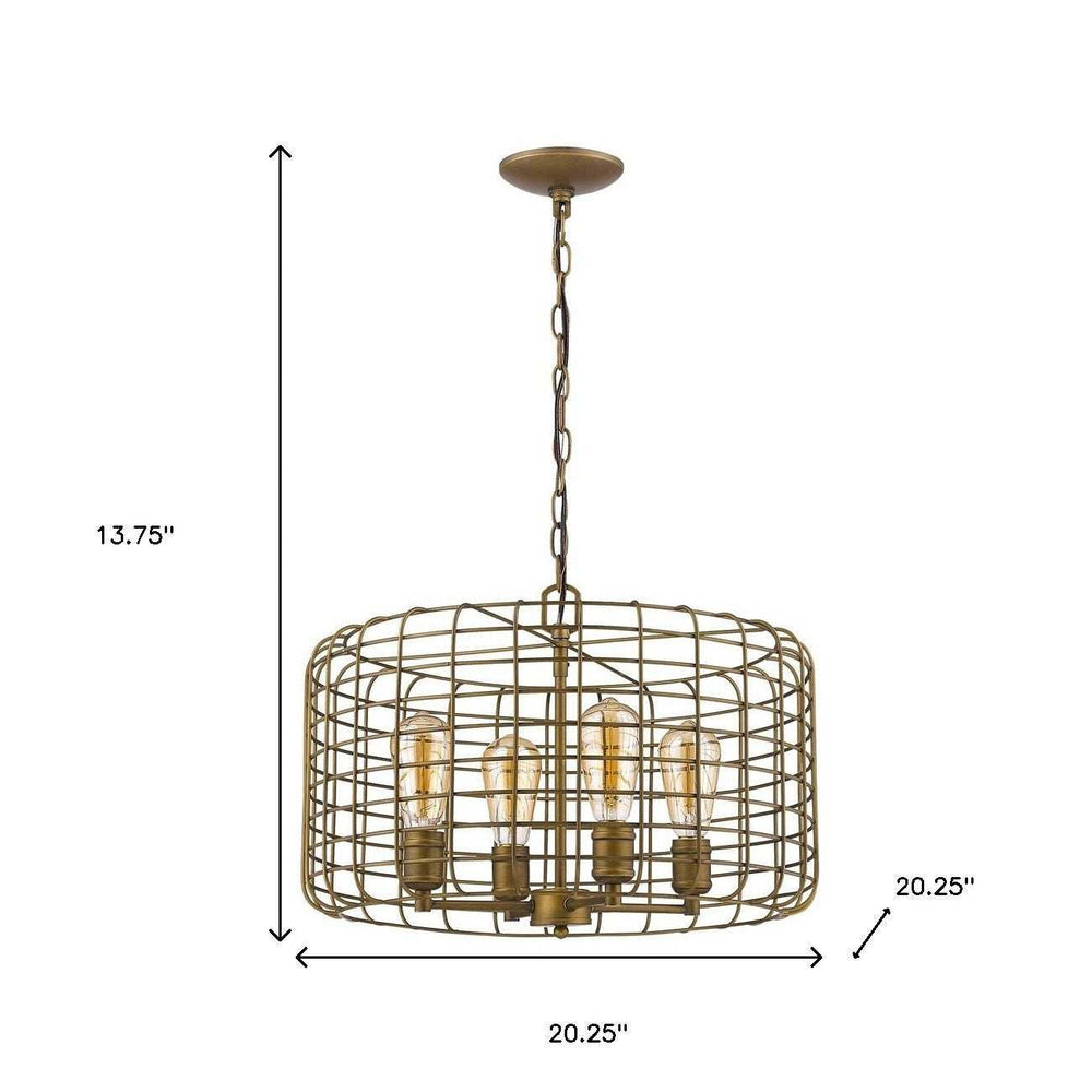 Lynden 4-Light Raw Brass Drum Pendant With Wire Cage Shade - Homeroots - Flyclothing LLC