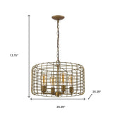 Lynden 4-Light Raw Brass Drum Pendant With Wire Cage Shade - Homeroots - Flyclothing LLC