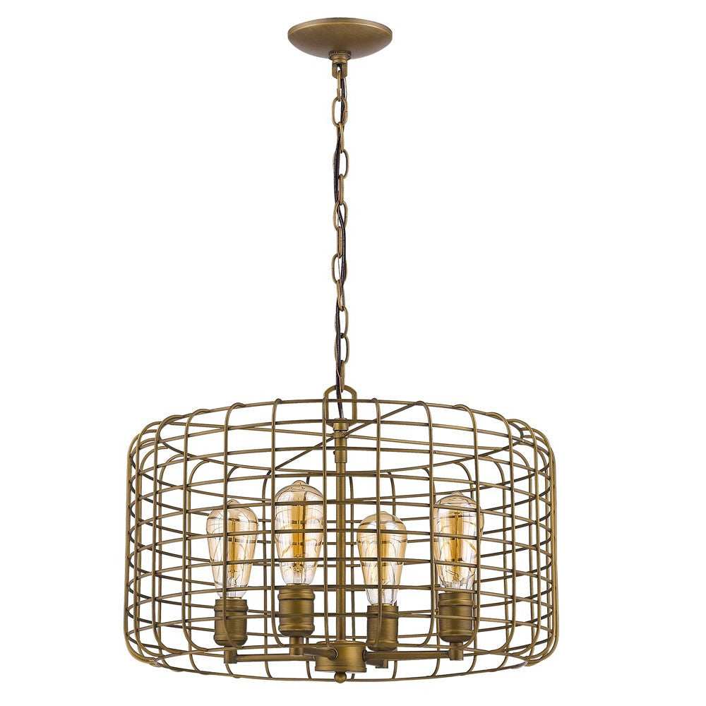 Lynden 4-Light Raw Brass Drum Pendant With Wire Cage Shade - Homeroots - Flyclothing LLC