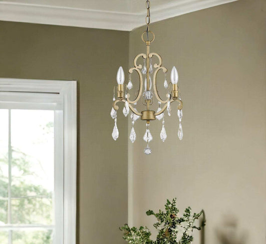 Gold Candle Style Three Light Crystal Metal Dimmable Chandelier - Homeroots - Flyclothing LLC