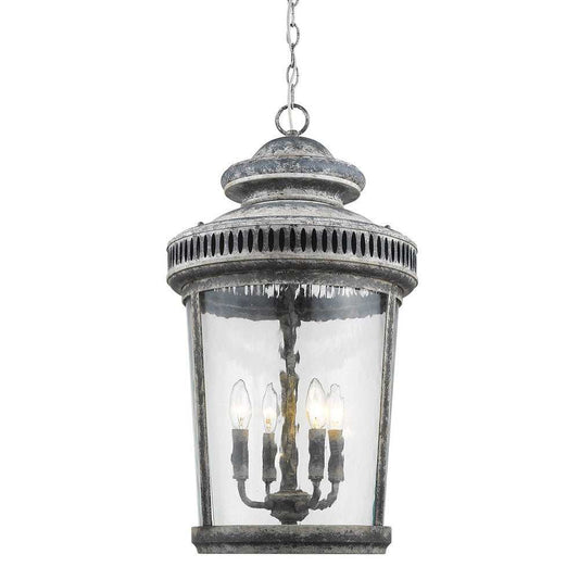 Kingston 4-Light Antique Lead Foyer Pendant With Curved Water Glass Panes - Homeroots - Flyclothing LLC