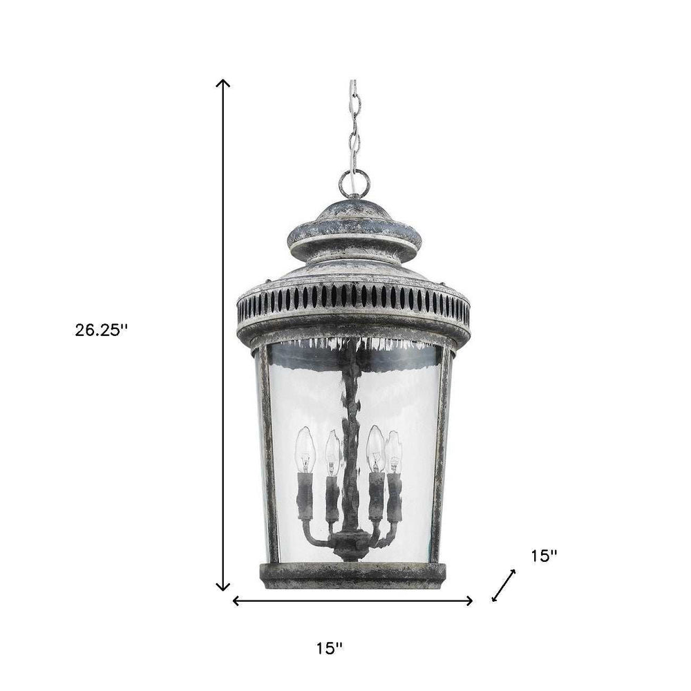 Kingston 4-Light Antique Lead Foyer Pendant With Curved Water Glass Panes - Homeroots - Flyclothing LLC