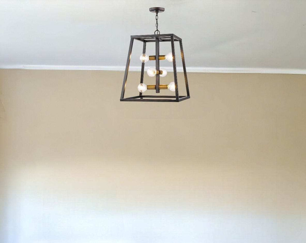 Tiberton 6-Light Oil-Rubbed Bronze Foyer Pendant With Antique Brass Sockets - Homeroots - Flyclothing LLC